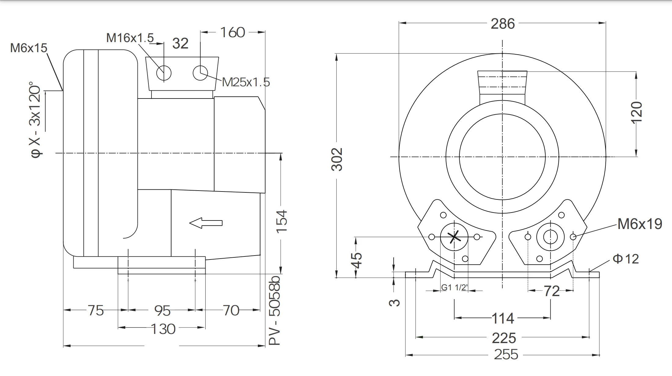 Dimensions du souffleur d`air Aria Spa (2,0 HP)